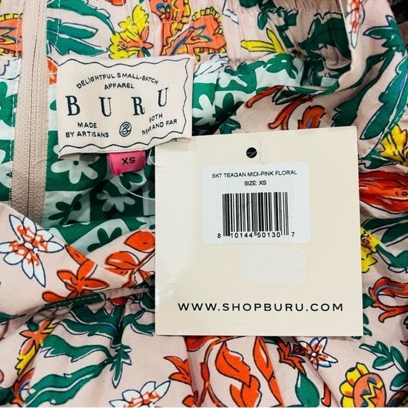 Buru Teagan Floral Print Tiered Ruffle Midi Pocketed A-Line Skirt and Top Set XS - Picture 8 of 16